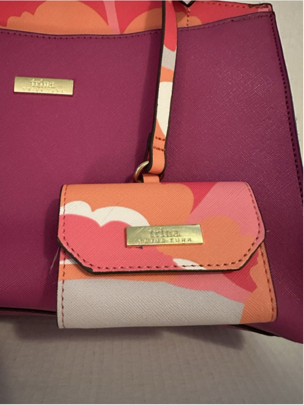 Trina Turk Magenta Tote Satchel Handbag w/ Hanging Coin Purse - Picture 3 of 9